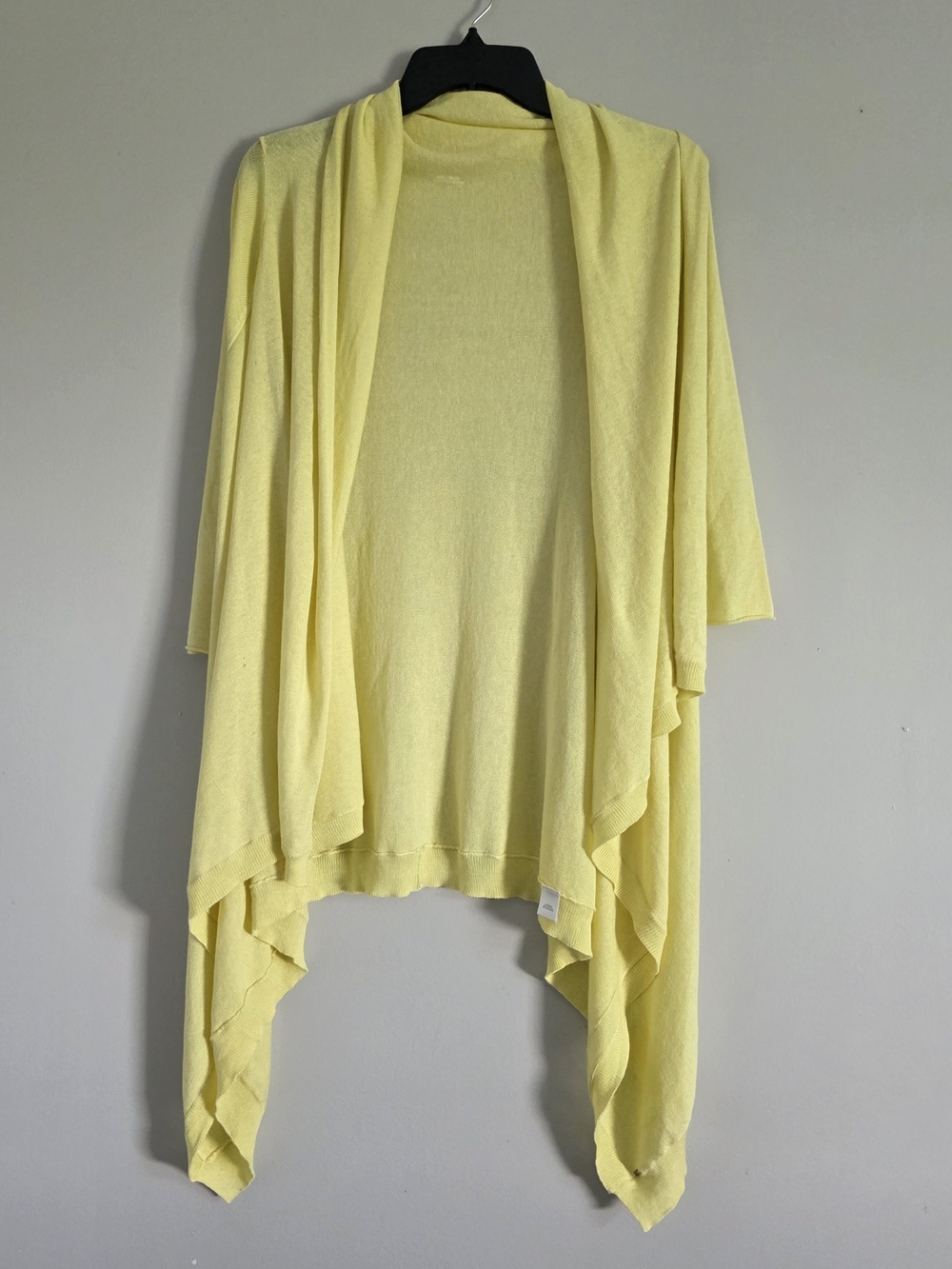 Butter Yellow Womens Open Front Draped Cardigan Sweater Silk Cashmere 3/4 Sleeve